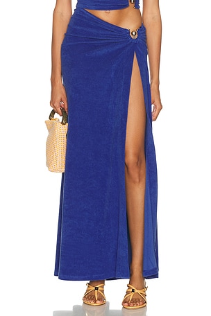 Christopher Esber Looped Back Ruched Orbit Skirt in Blue