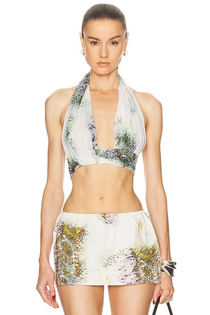 Christopher Esber Absence Wrap Crop Top in Ivory, Green