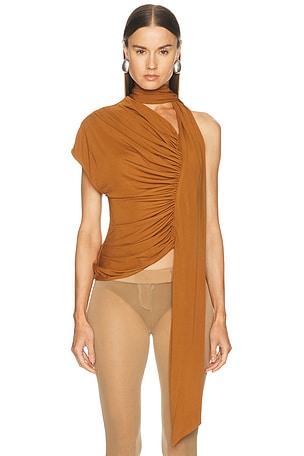 Christopher Esber Vienna Jersey Scarf Top in Cognac