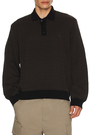 Carhartt WIP Long Sleeve Lowis Polo in Lowis Houndstooth, Vitola Heather in Black