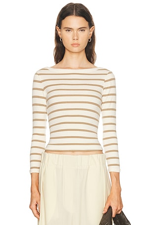 Citizens of Humanity Boat Neck Slim Tee in Cream,Brown