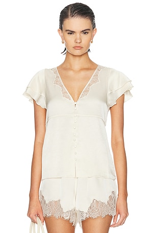 Citizens of Humanity Lola Flutter Lace Sleeve Top in Cream