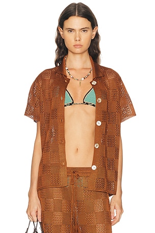 Calle Del Mar Checkers Short Sleeve Shirt in Brown