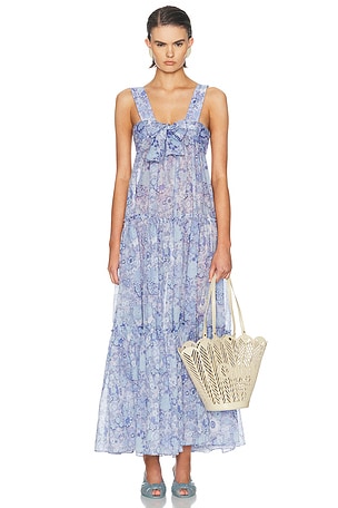 Chloe Bow Front Maxi Dress in Blue