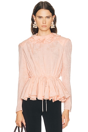 Chloe Organic Silk Floral Jacquard Top in Pink