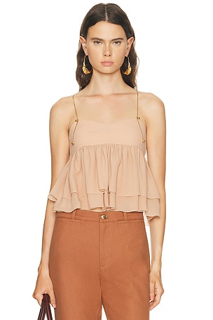 Chloe Ruffled Tank Top in Tan
