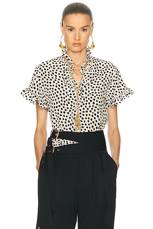 Chloe Ruffle Front Short Sleeve Top in White