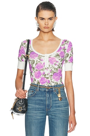 Chloe Floral Henley Top in Purple