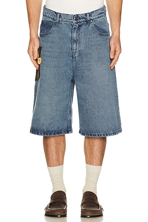 Charles Jeffrey LOVERBOY Wide Denim Shorts With Crochet Trumpet in Blue
