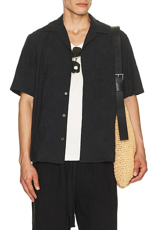 Corridor Paisley Embroidery Short Sleeve Shirt in Black