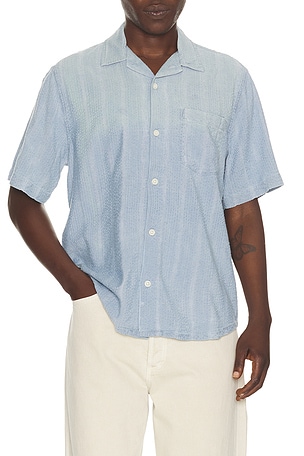 Corridor Striped Seersucker Short Sleeve Shirt in Blue