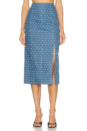 Carolina Herrera High Waisted Midi Skirt in Blue
