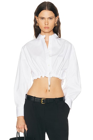 Carolina Herrera Long Sleeve Button Down Cropped Top in White