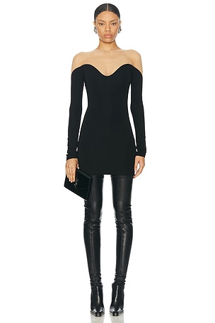 David Koma Wave Neckline Long Sleeve Mini Dress in Black