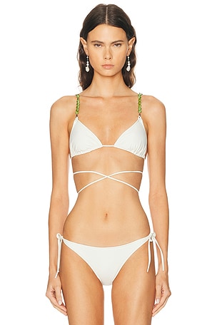 DOLLA for FWRD Dolores Wrap Tortoli Pearl Straps Bikini Top in White