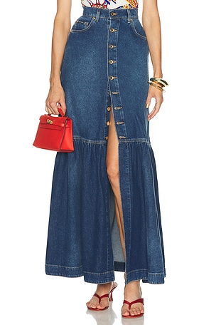 Dolce & Gabbana Button Front Denim Maxi Skirt in Blue