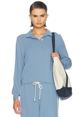 DONNI. The Eco Terry Polo Sweatshirt in Blue
