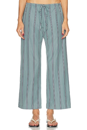DONNI. The Pop Striped Drawstring Pant in Sage