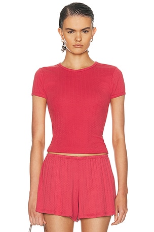 DONNI. The Pointelle Baby Tee in Coral