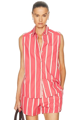 DONNI. The Pop Sleeveless Striped Top in Red