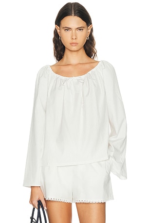 DONNI. The Pop Pinstripe Tie Top in White
