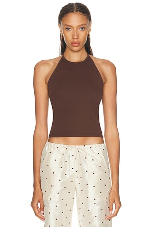 DONNI. The Baby Rib Halter Top in Chocolate
