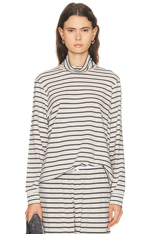 DONNI. The Stripe Jersey Turtleneck Top in Neutral