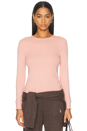 DONNI. The Baby Rib Scallop Long Sleeve Top in Pink
