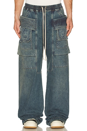 DRKSHDW by Rick Owens Creatch Wide Cargo Drawstring in Blue