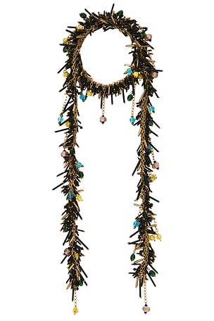 Dries Van Noten Handmade Bead Embroidered Scarf Necklace in Metallic Gold