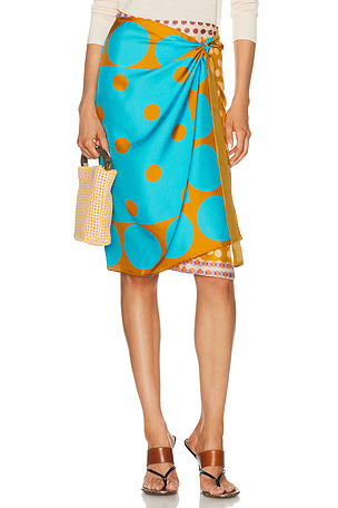 Dries Van Noten Scarfy Skirt in Teal,Orange