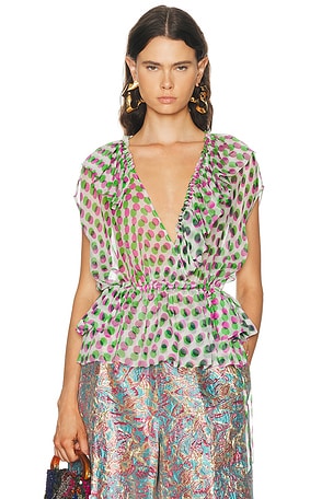 Dries Van Noten Cally Top in Green,Pink
