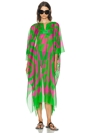 Dries Van Noten Cartland Kaftan Shirt in Green,Pink