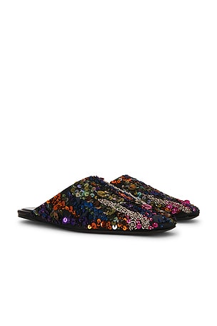 Dries Van Noten Mule in Orange,Metallic Silver