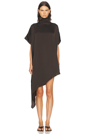 EAVES Noss Asym Mini Dress in Chocolate