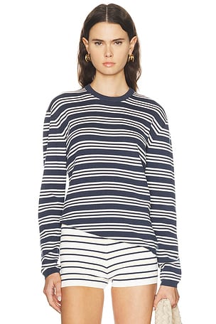 EAVES Cydnee Striped Oversized Sweater in Navy,White