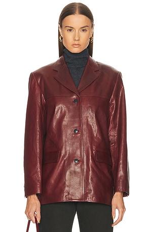 EAVES x Coco Aroa Leather Blazer Jacket in Burgundy