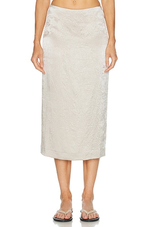 EAVES Kory Midi Skirt in Metallic Neutral