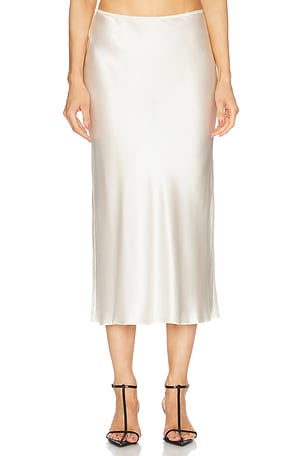 EAVES Chana Silk Midi Skirt in Ivory