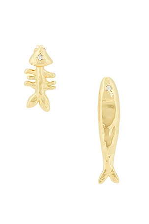 Eliou Sardine And Fishbone Earrings in Metallic Gold