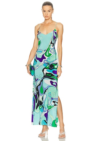Emilio Pucci V-Neck Maxi Dress in Blue