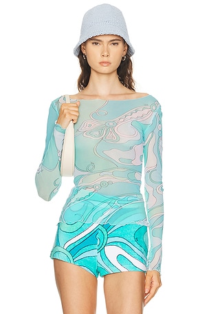 Emilio Pucci Long Sleeve Top in Teal,White