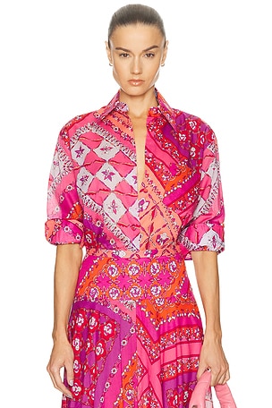 Emilio Pucci Long Sleeve Button Up Top in Pink
