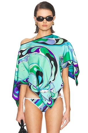 Emilio Pucci Short Sleeve Blouse in Teal,Purple