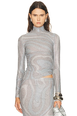 Emilio Pucci Long Sleeve Top in Metallic Silver