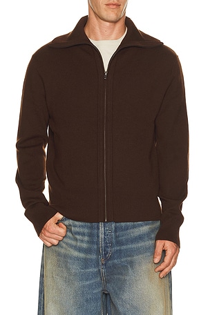 Entire Studios Knit Zip Up Jacket in Brown