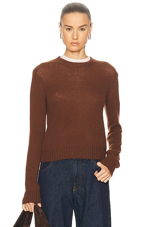 Enza Costa Cashmere Easy Long Sleeve Crewneck Sweater in Brown