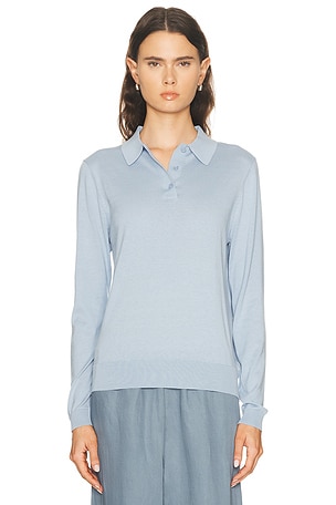 Enza Costa Silk Knit Polo Sweater in Baby Blue