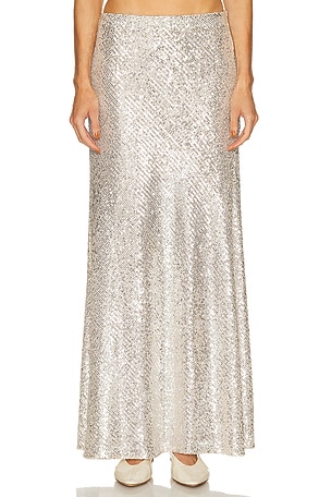 Enza Costa Sequin Full Length Skirt in Metallic Silver