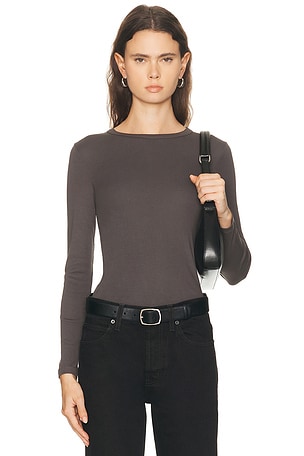 Enza Costa Supima Cotton New Classic Long Sleeve Tee in Grey